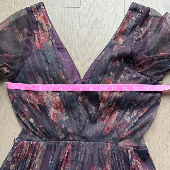 Marchesa Notte Floral Print Sheer Panel Gown SALERNO Sz 0 Purple Bridesmaid Plum - Picture 8 of 10